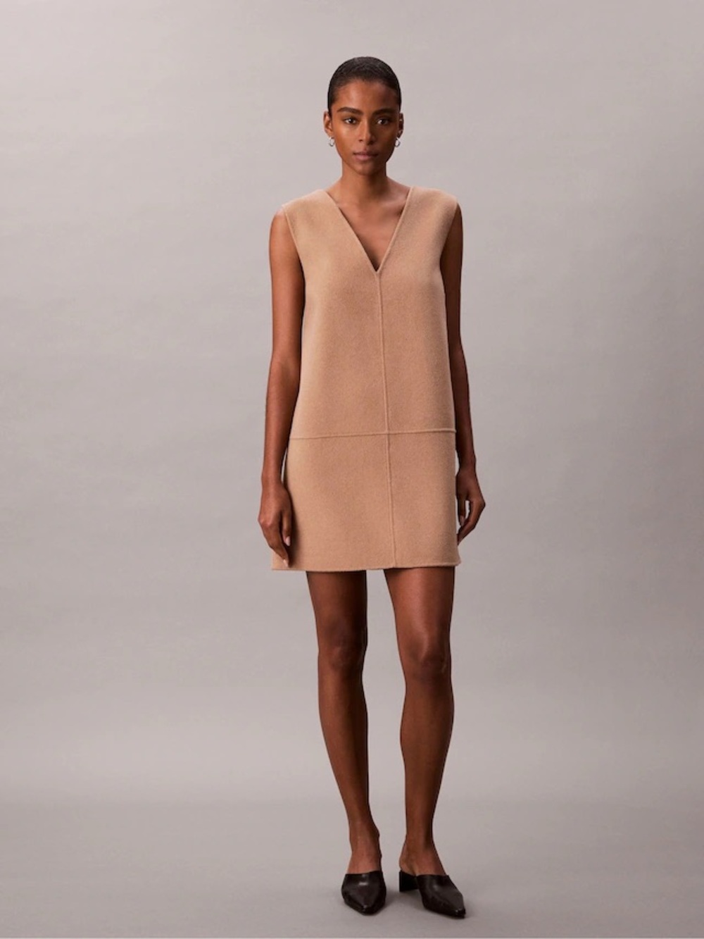 CALVIN KLEIN SLEEVELESS WOOL BLEND SHIFT DRESS PULL ON Camel 6